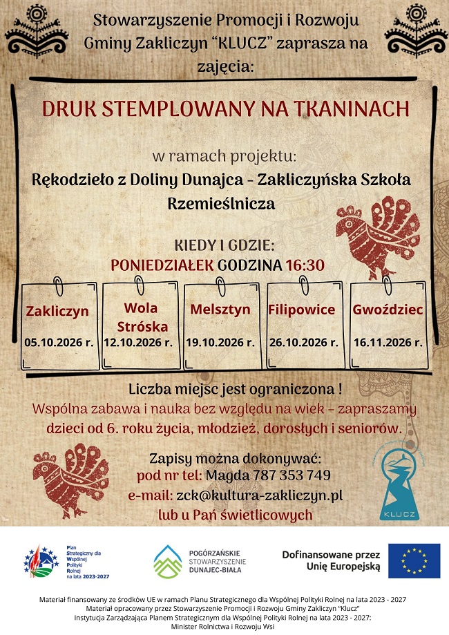 Rusza projekt „Rękodzieło z Doliny Dunajca - Zakliczyńska Szkoła Rzemieślnicza” 